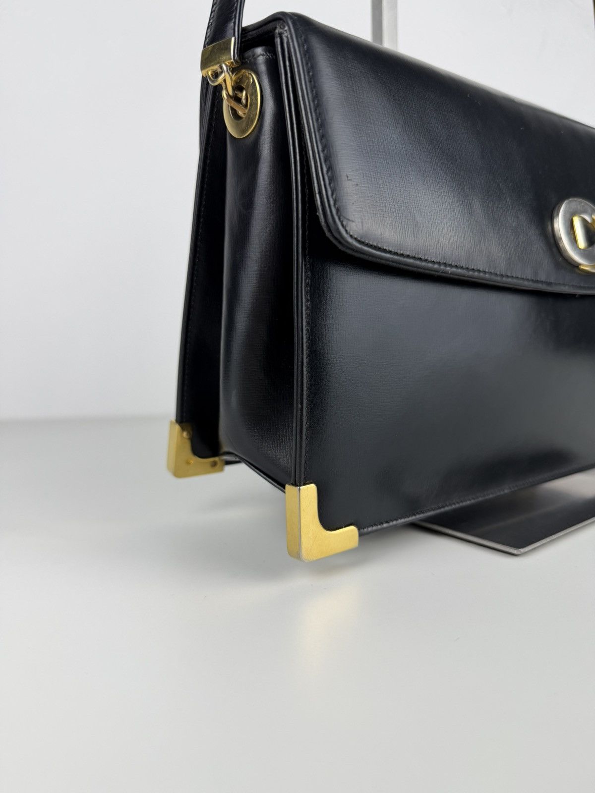 Vintage 70s Dior box calf leather shoulder bag