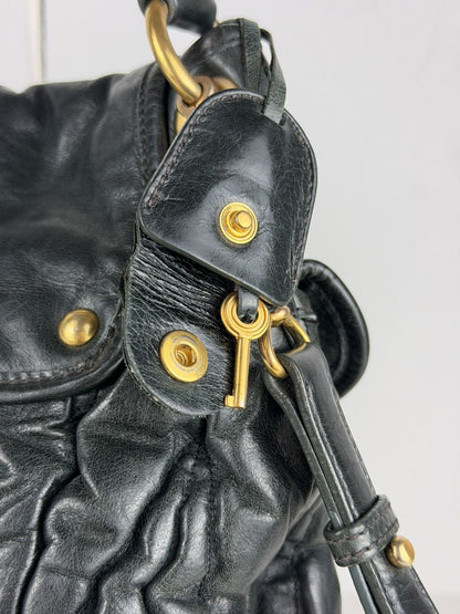 Miu Miu matelasse pleated leather coffer bag in deep green