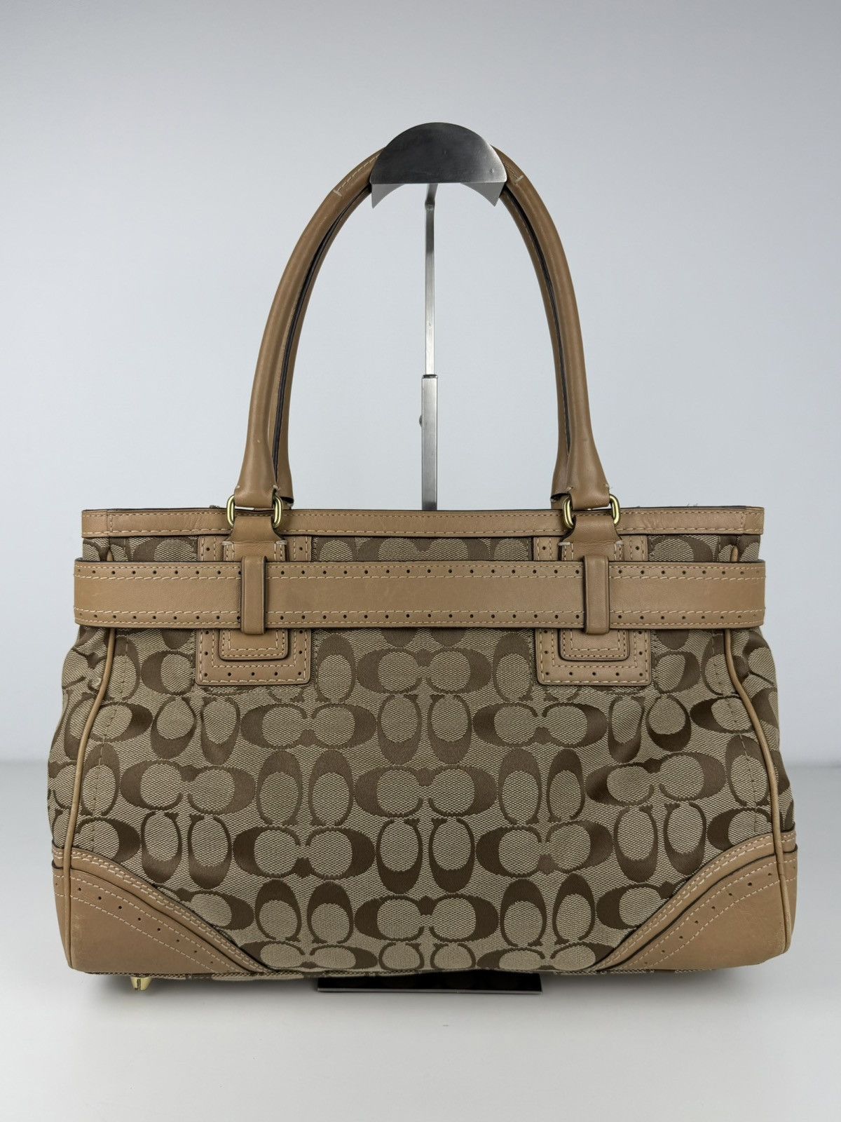Coach signature leather canvas tassel tote bag