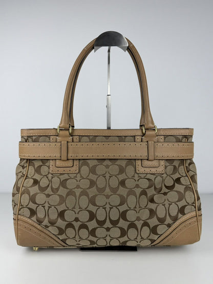 Coach signature leather canvas tassel tote bag
