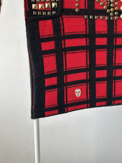 AW14 runway Philipp Plein studded check wool knit mini dress