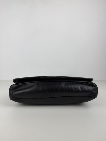 Vintage Prada embossed logo leather shoulder bag