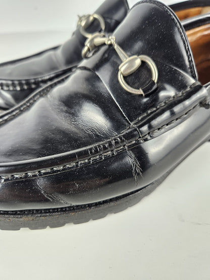 Vintage Gucci notched sole patent leather horsebit loafers