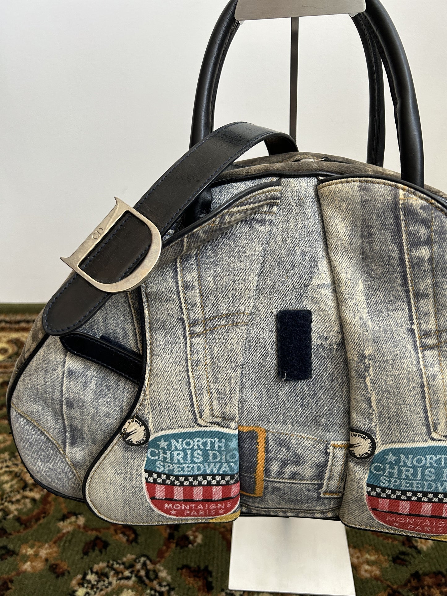Vintage y2k Dior by John Galliano double saddle denim bowling bag