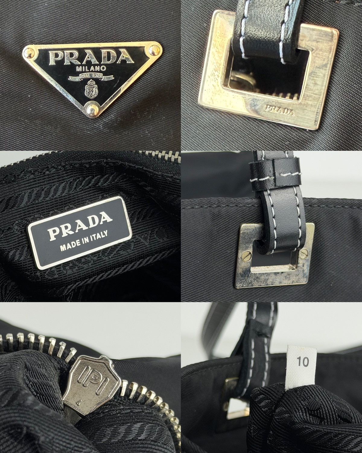 Vintage prada tessuto nylon and leather triangle logo tote