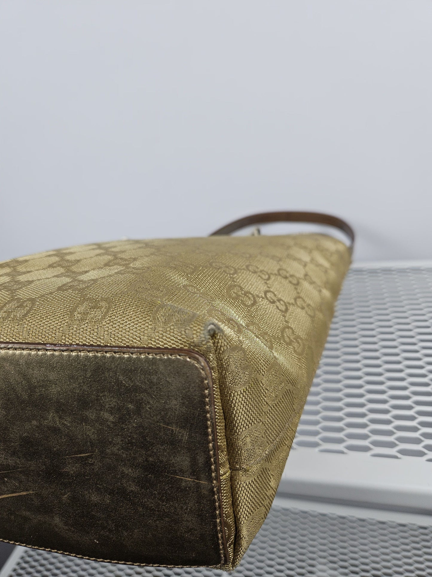 Vintage y2k Gucci gg monogram canvas gold tote bag