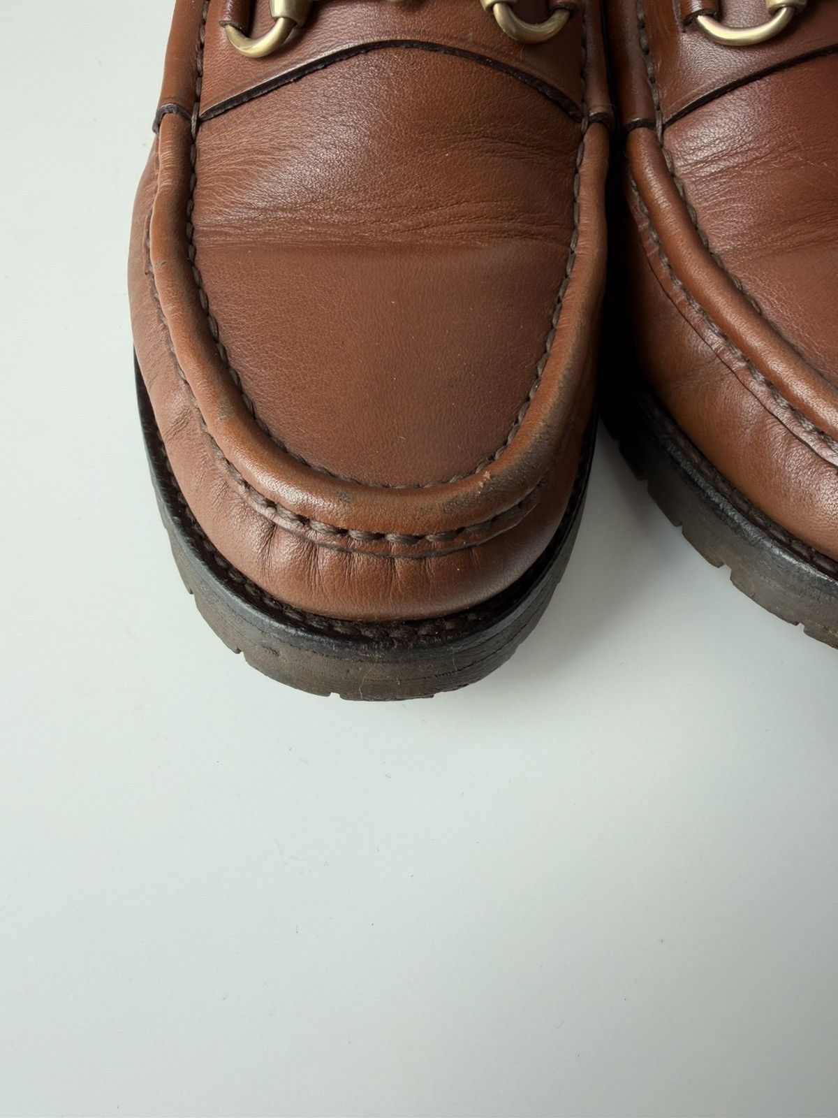 Gucci leather horsebit loafers on a thick notched sole