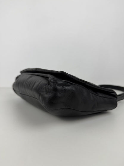 Vintage Prada embossed logo leather shoulder bag