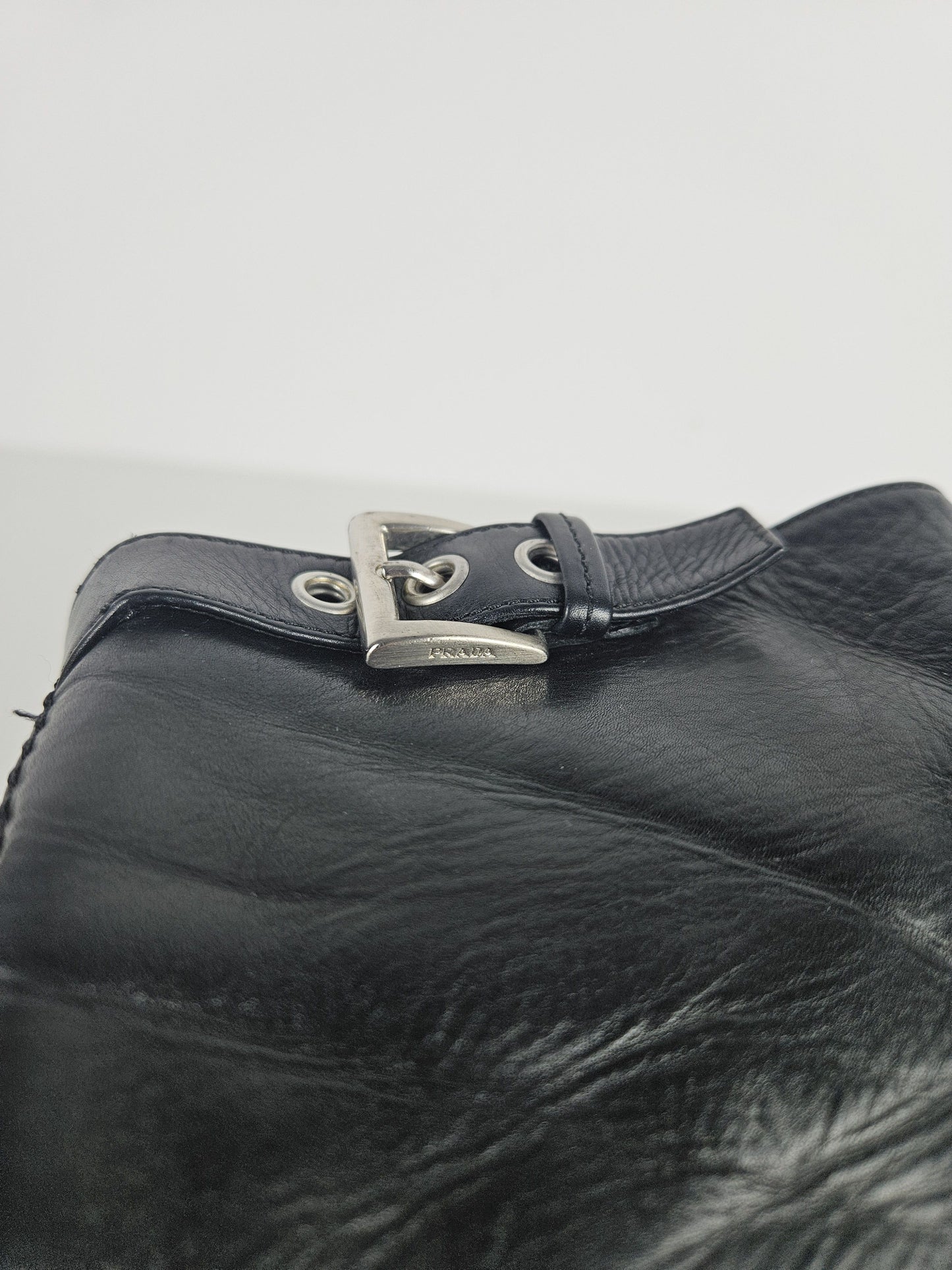 Archive Prada lamb leather kitten heel buckled ankle boots