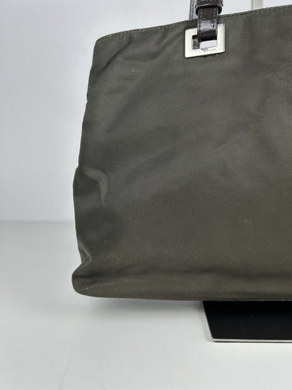 Vintage y2k prada nylon and leather triangle logo tote bag