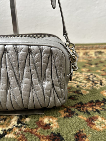 Miu miu matelasse pleated leather silver small crossbody bag