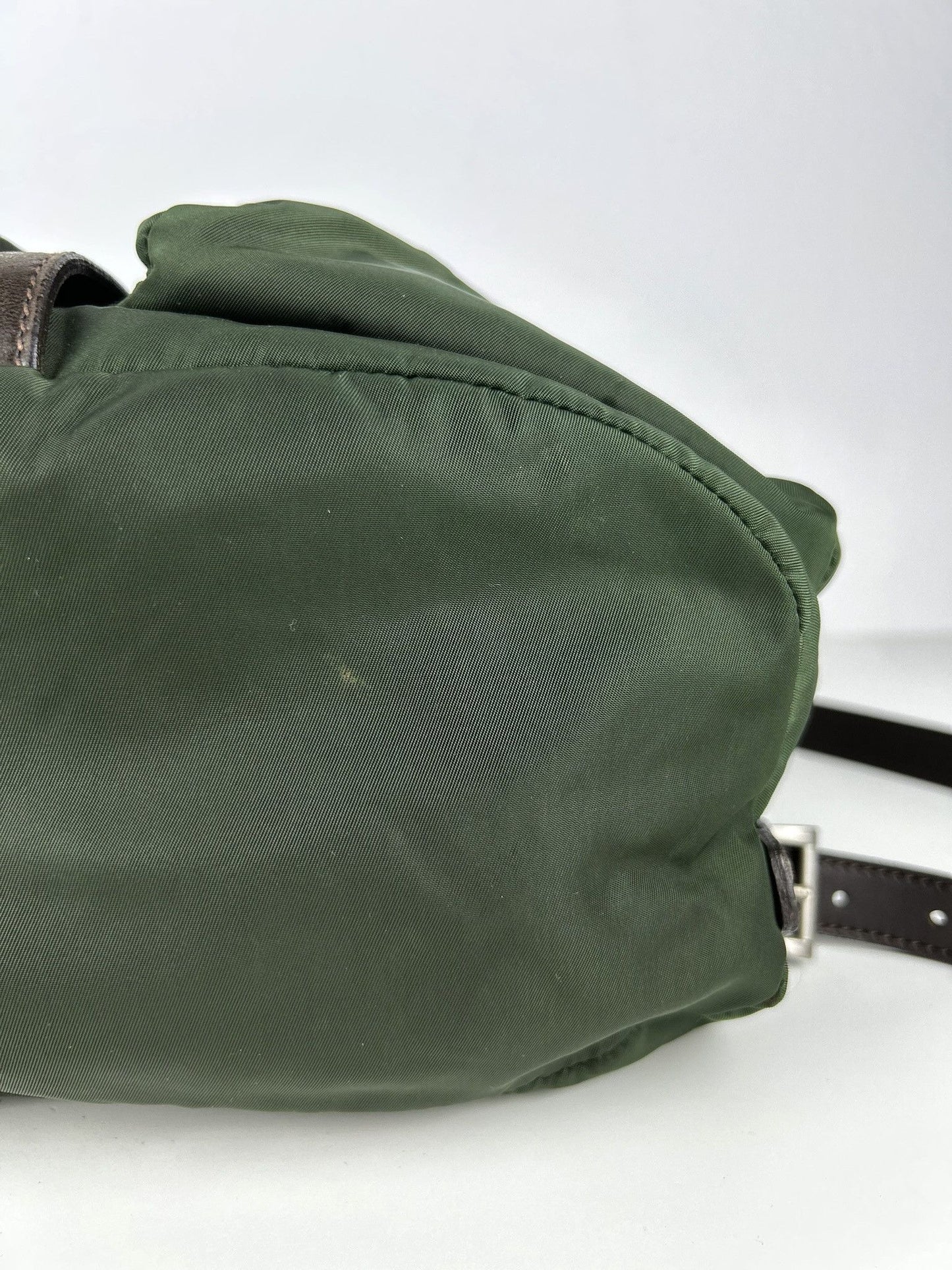 Vintage Prada nylon and leather triangle logo cargo backpack