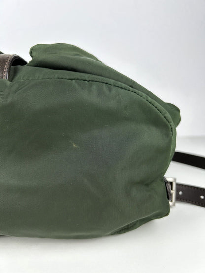 Vintage Prada nylon and leather triangle logo cargo backpack