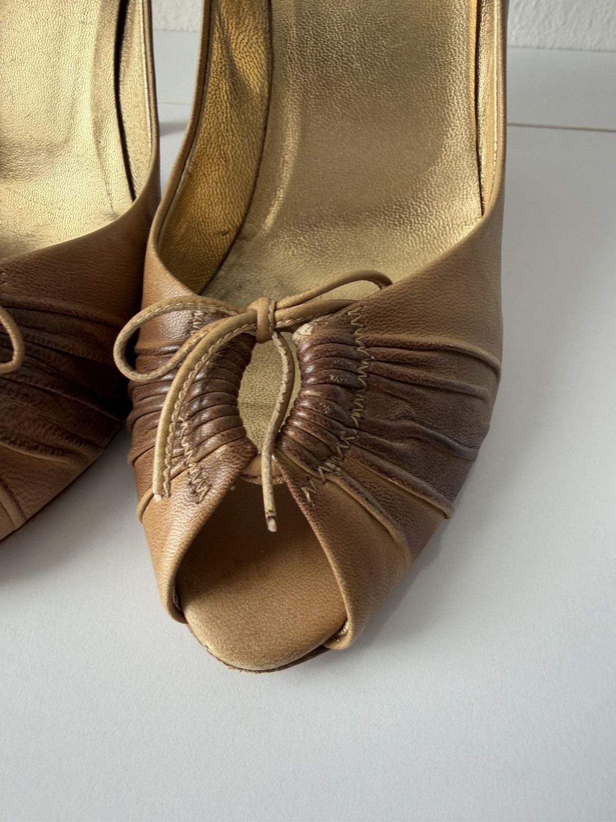 Prada pleated leather open toe pumps