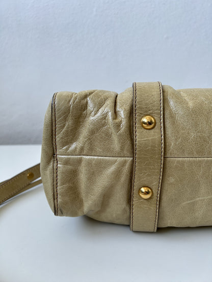 Miu miu vitello bauletto aperto gathered leather handbag