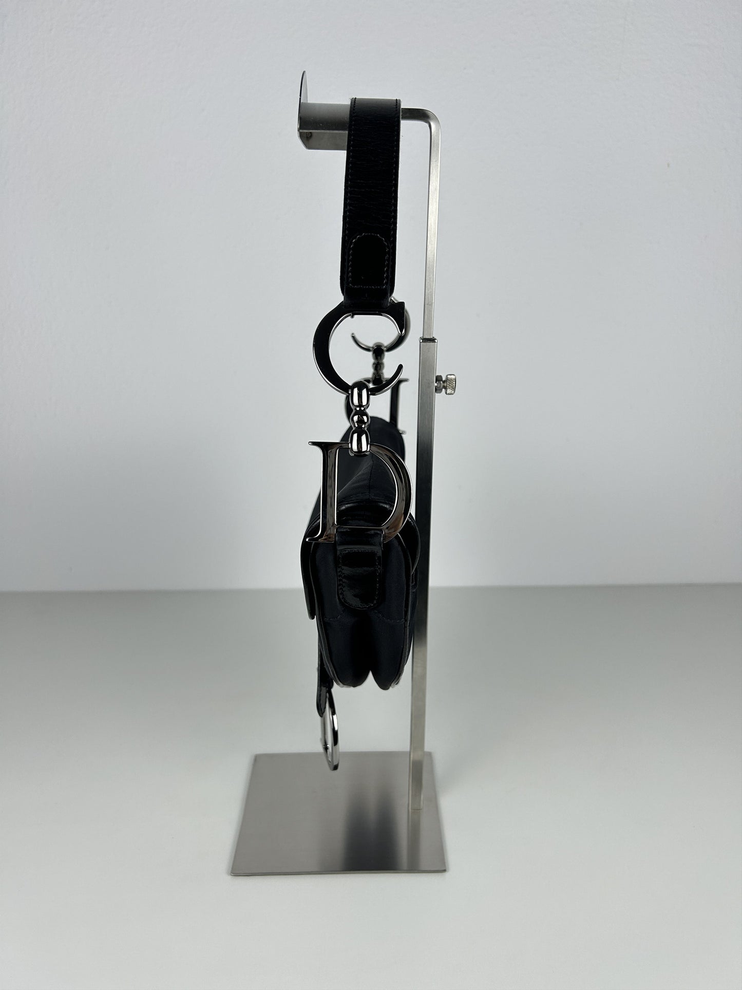 2001 Dior black satin and patent leather saddle bag