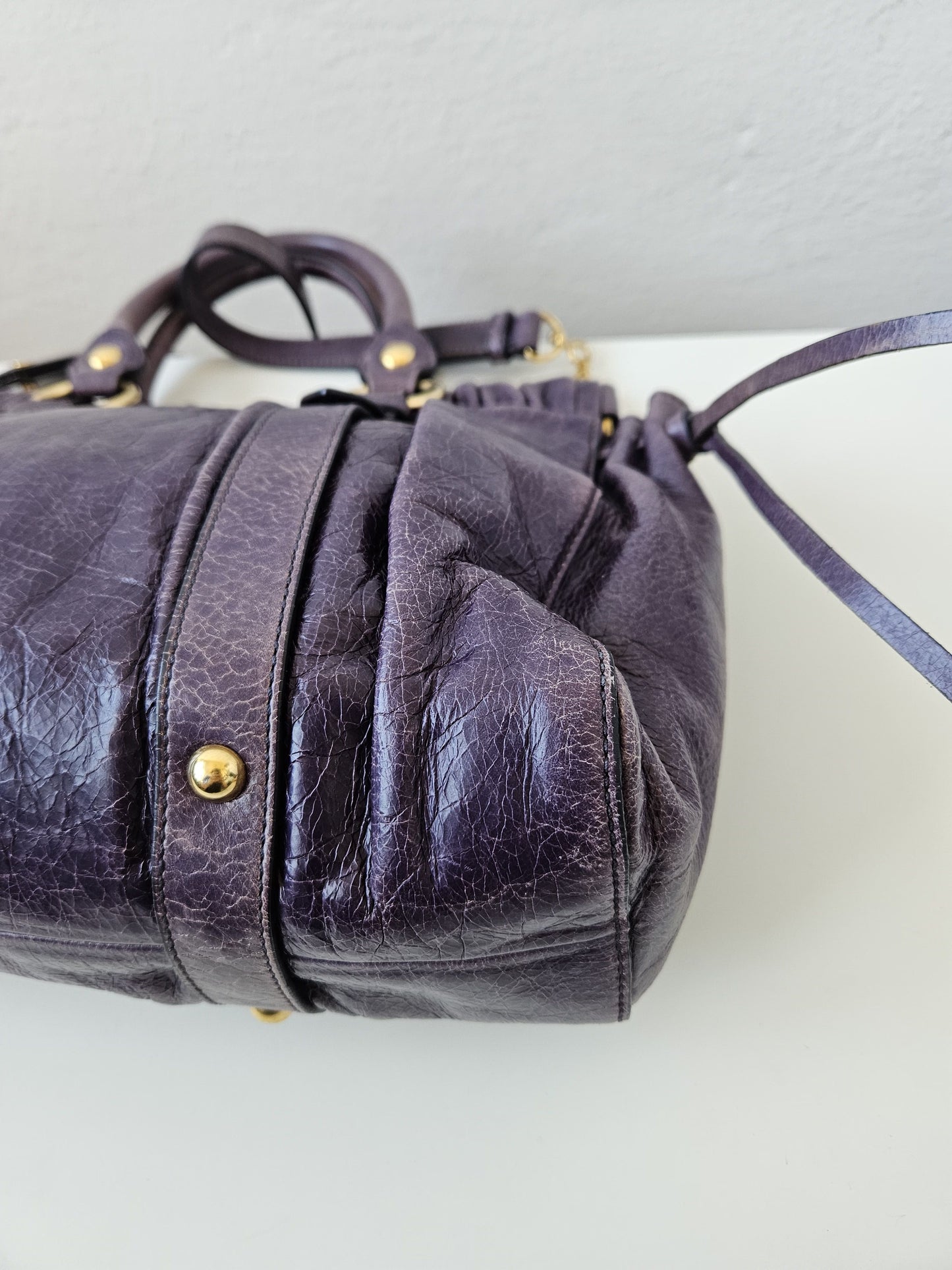 Miu miu vitello bauletto aperto gathered leather handbag