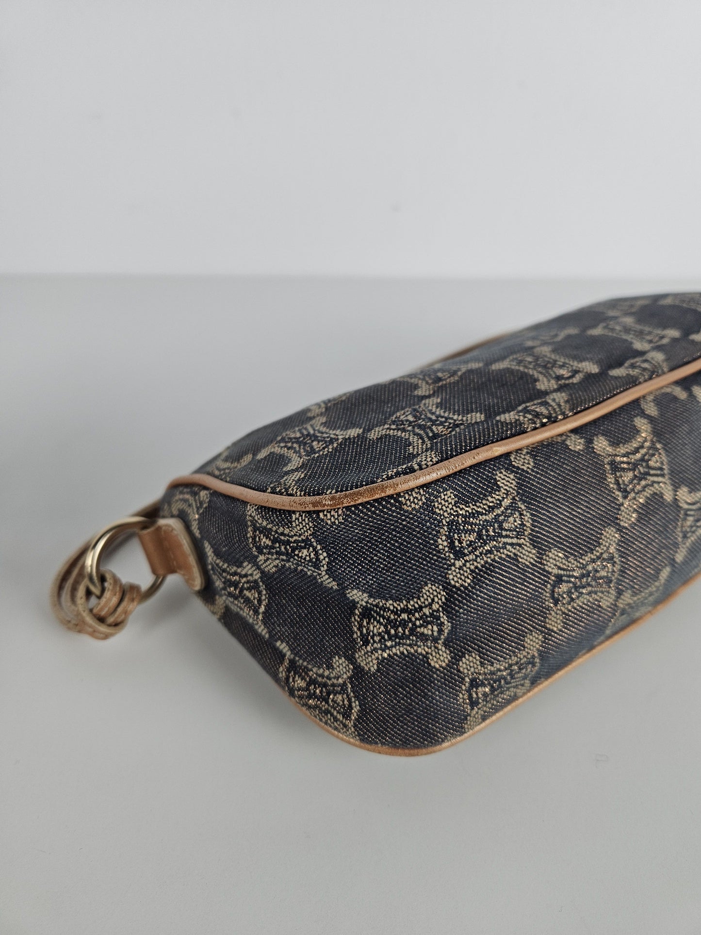 Vintage celine triomphe denim mini handbag pochette baguette