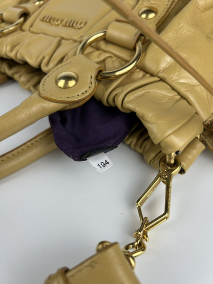 Miu miu vitello bauletto aperto gathered leather bag in buttery