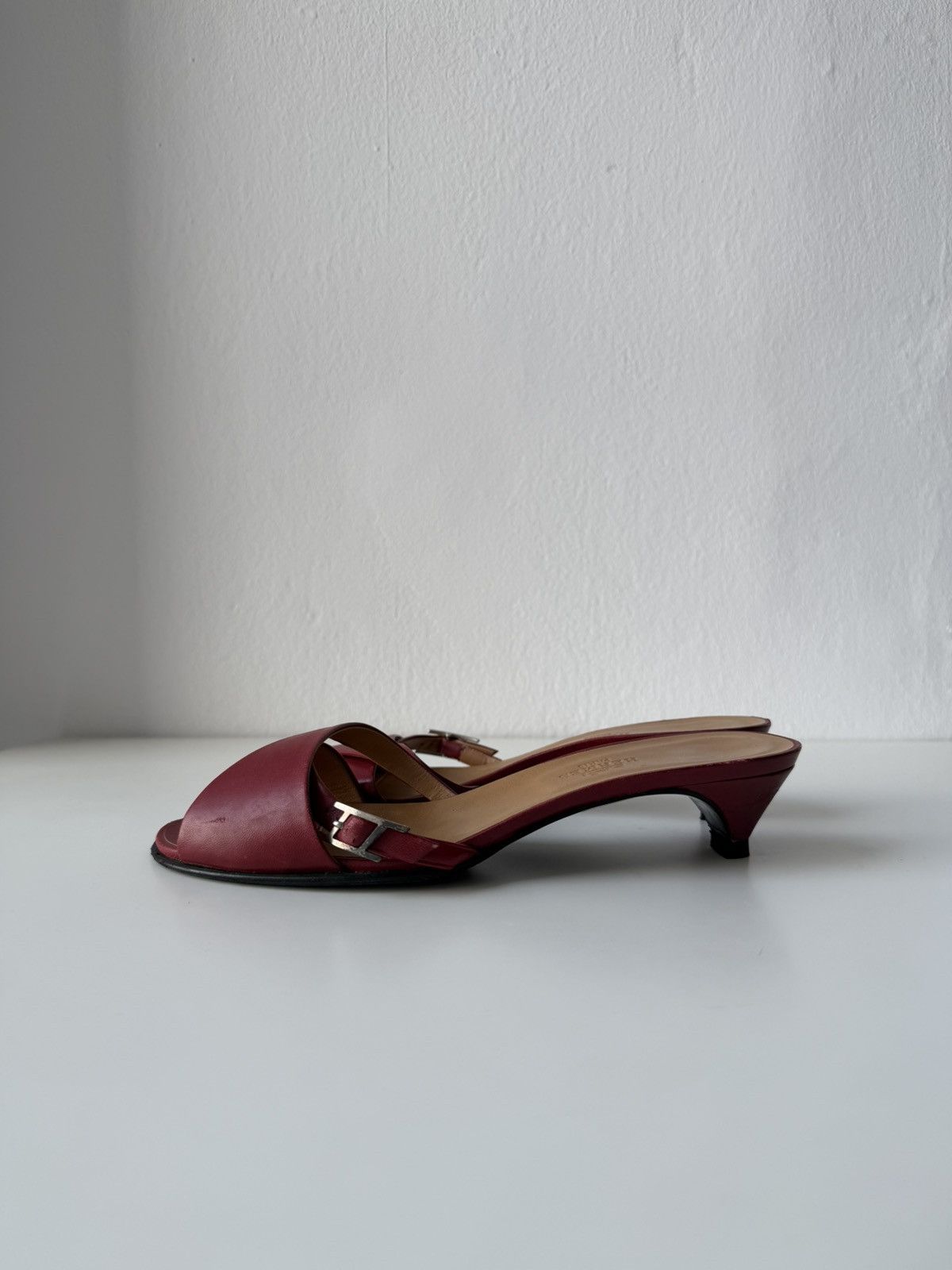 Hermes Kiton open toe kitten heel mules