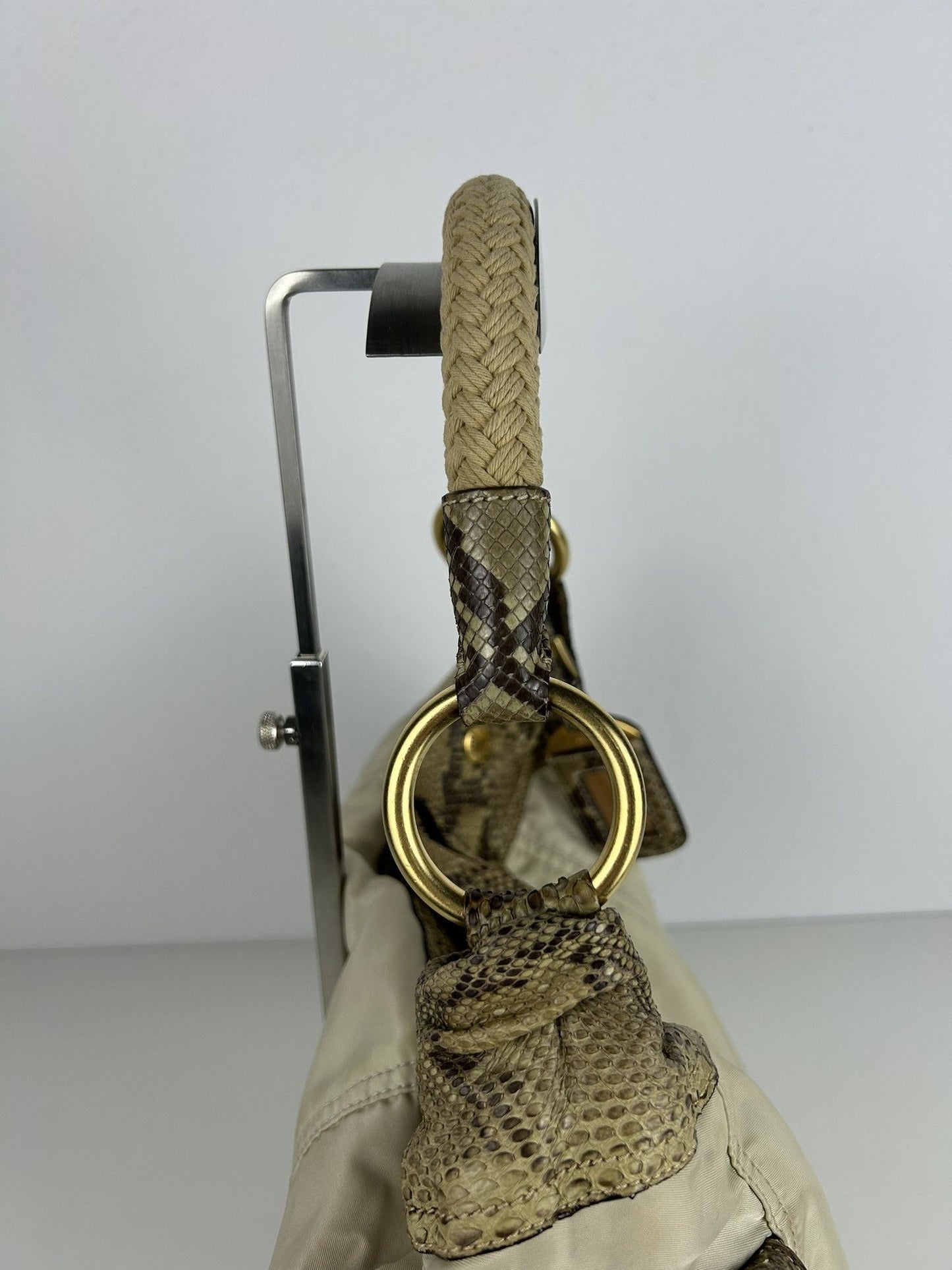 Prada python and nylon triangle logo hobo handbag