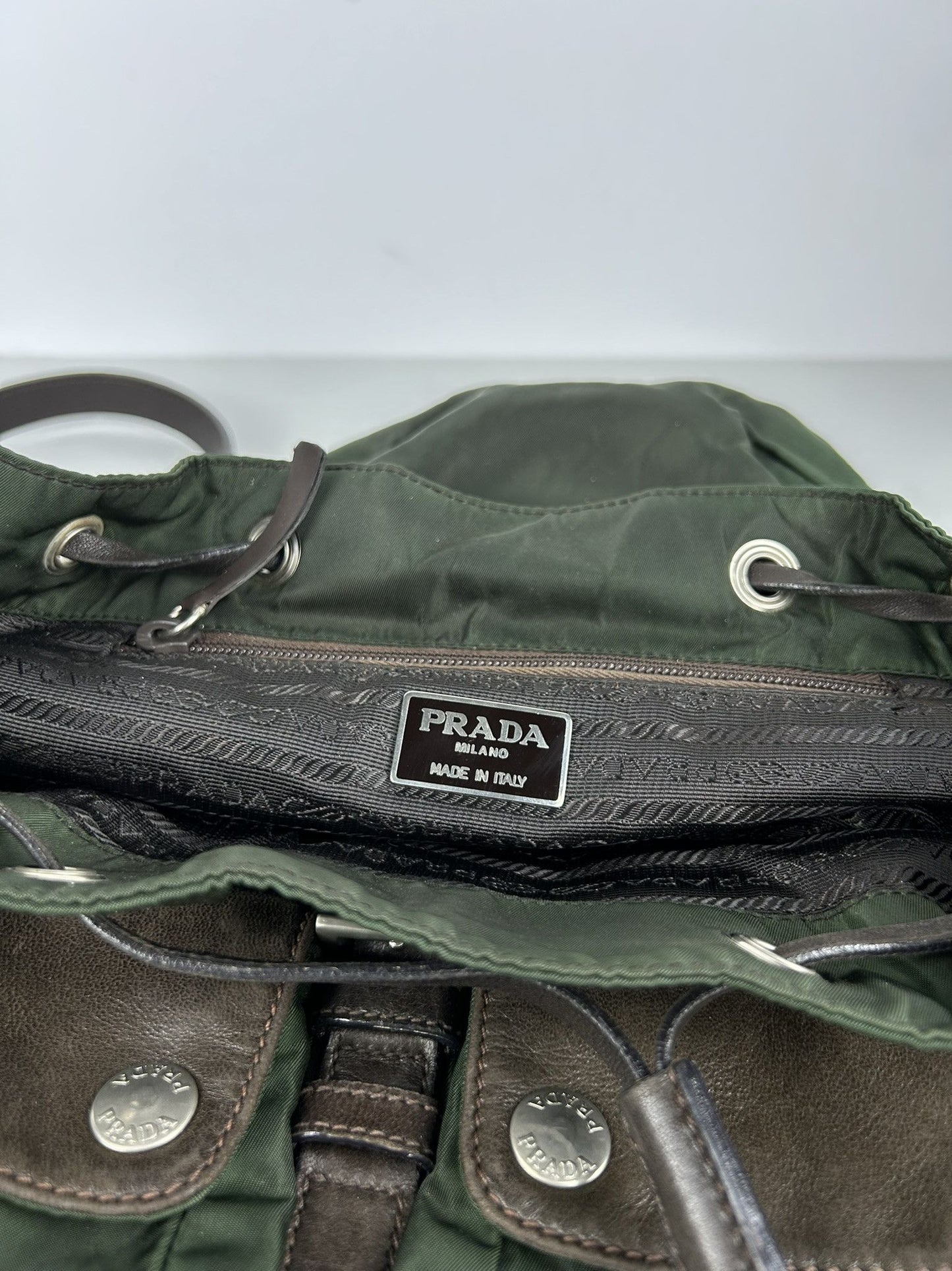Vintage Prada nylon and leather triangle logo cargo backpack