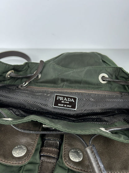 Vintage Prada nylon and leather triangle logo cargo backpack
