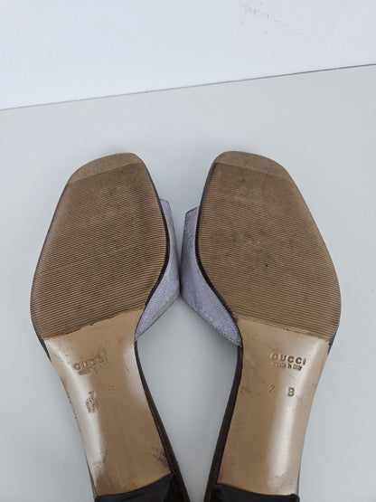 Vintage Gucci monogram canvas high heel open toe mules