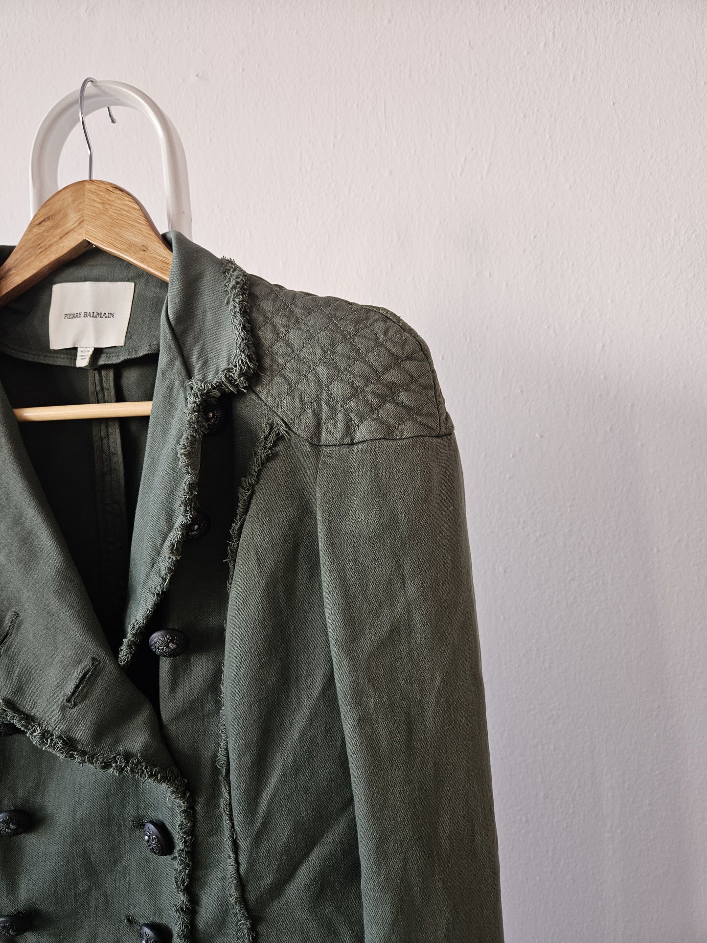 Pierre Balmain raw edge double breasted napoleon coat