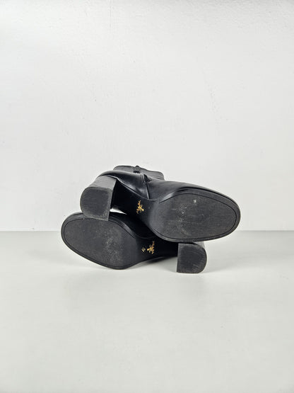 Prada calf leather side zip block heel ankle boots