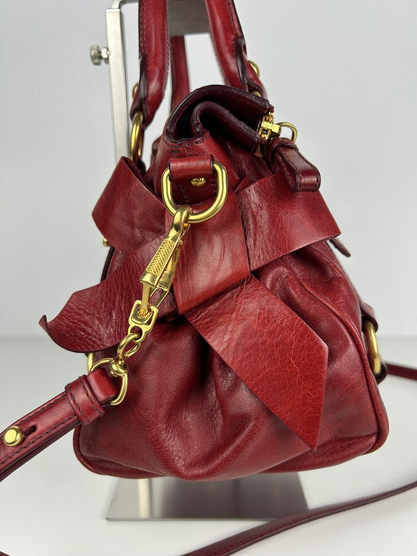 Miu miu vitello small bow bag in red