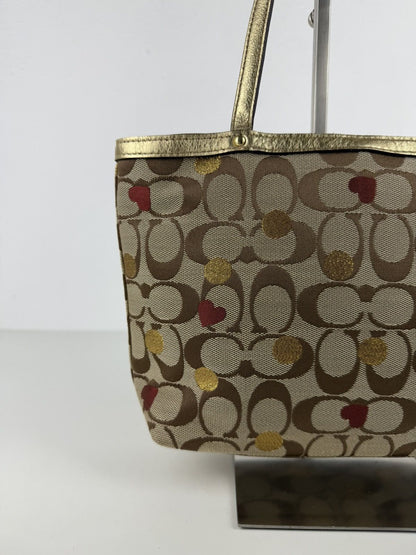 Coach signature canvas heart and polka dot tote bag