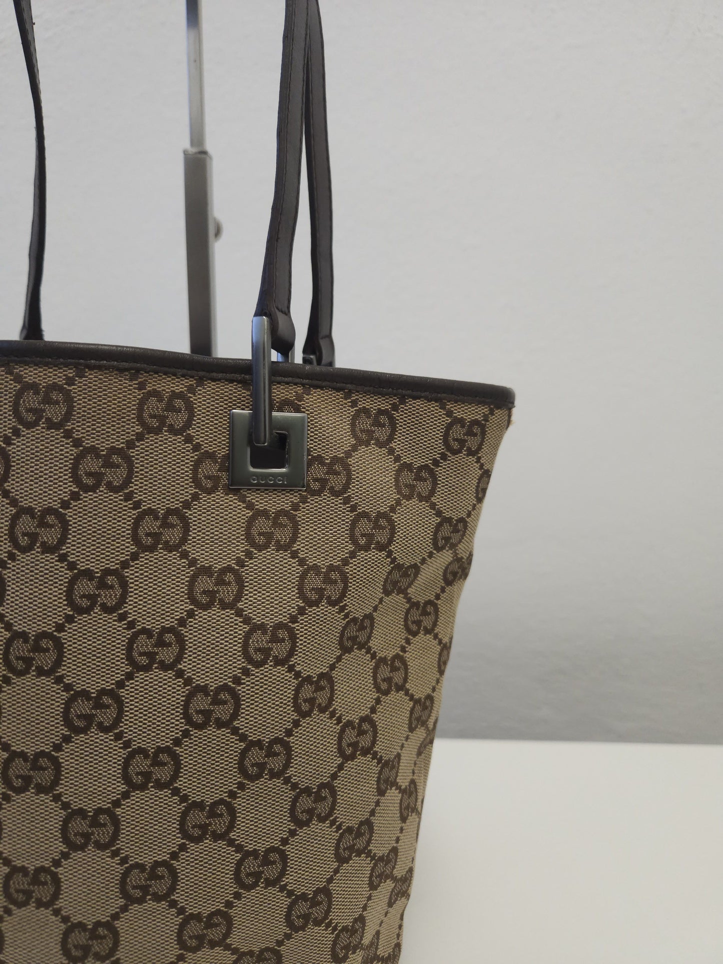 Vintage y2k Gucci gg monogram canvas and leather tote bag