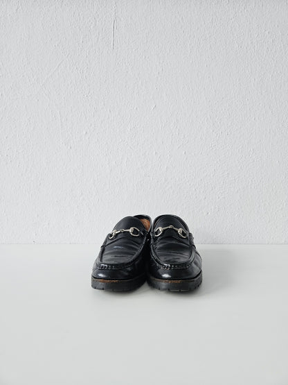 Vintage Gucci notched sole patent leather horsebit loafers