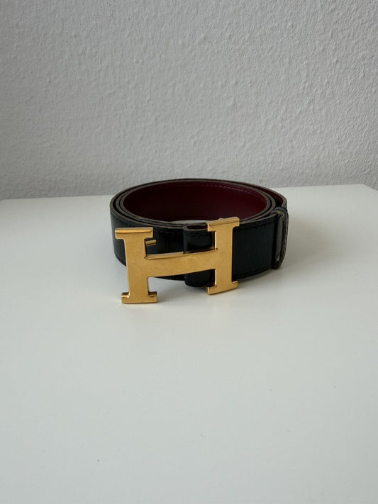 Vintage 1981 Hermes Constance leather belt with H-buckle