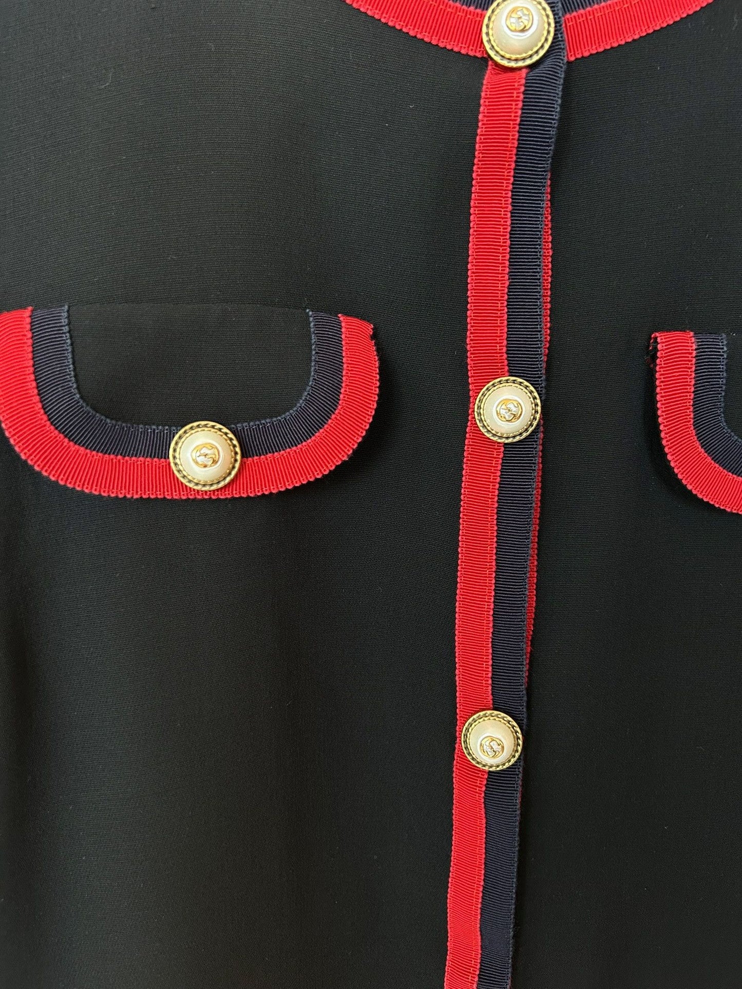 2017 Gucci ribbon trim short sleeve wool and silk mini dress