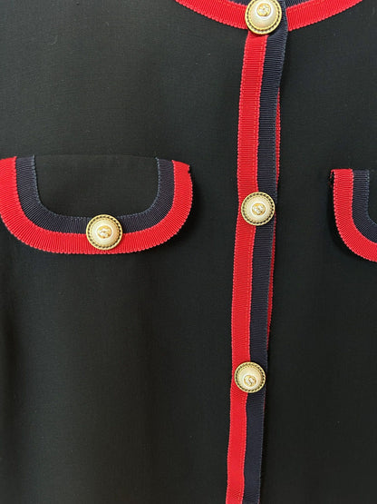 2017 Gucci ribbon trim short sleeve wool and silk mini dress