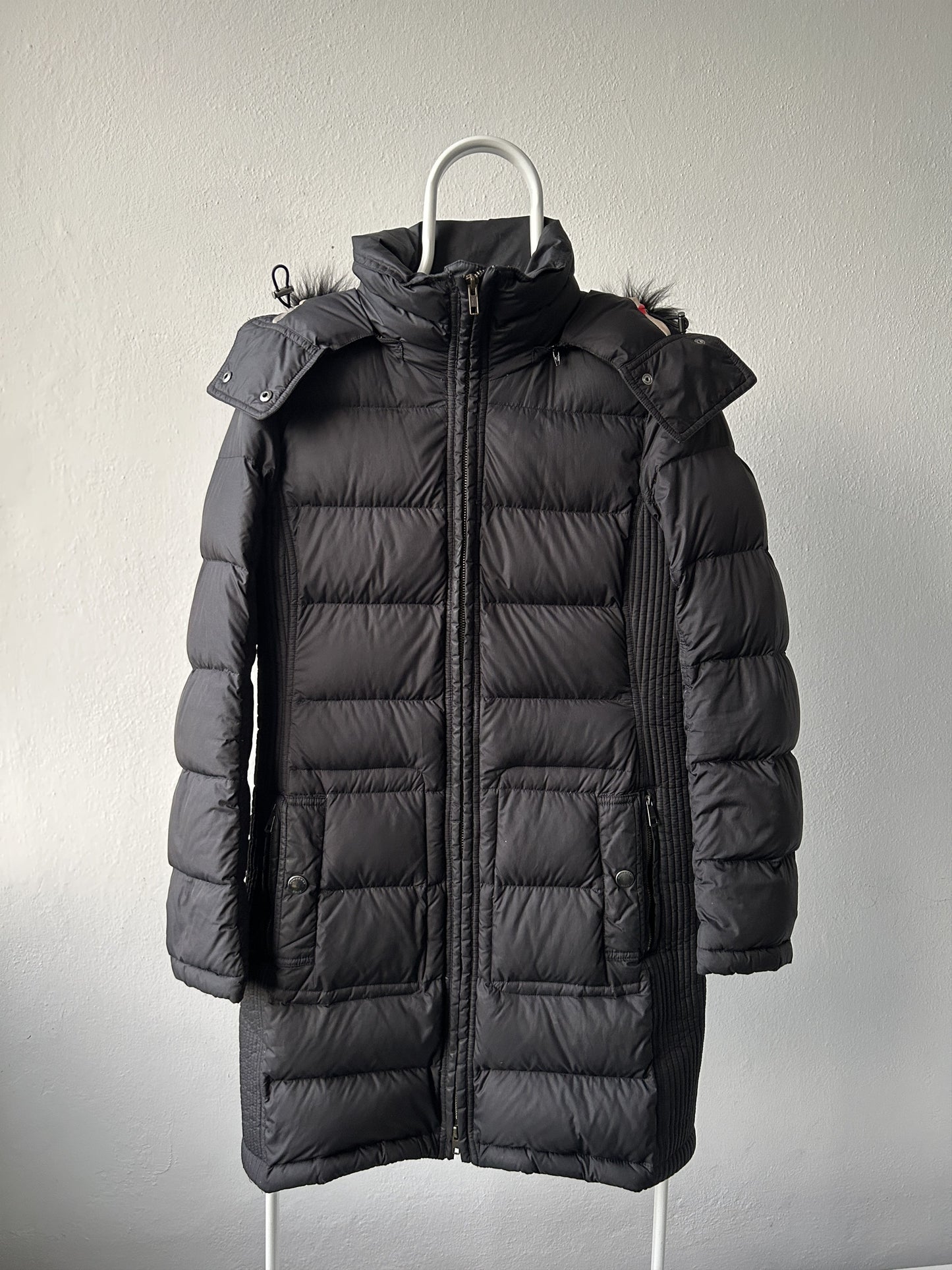 Burberry long hooded puffer coat