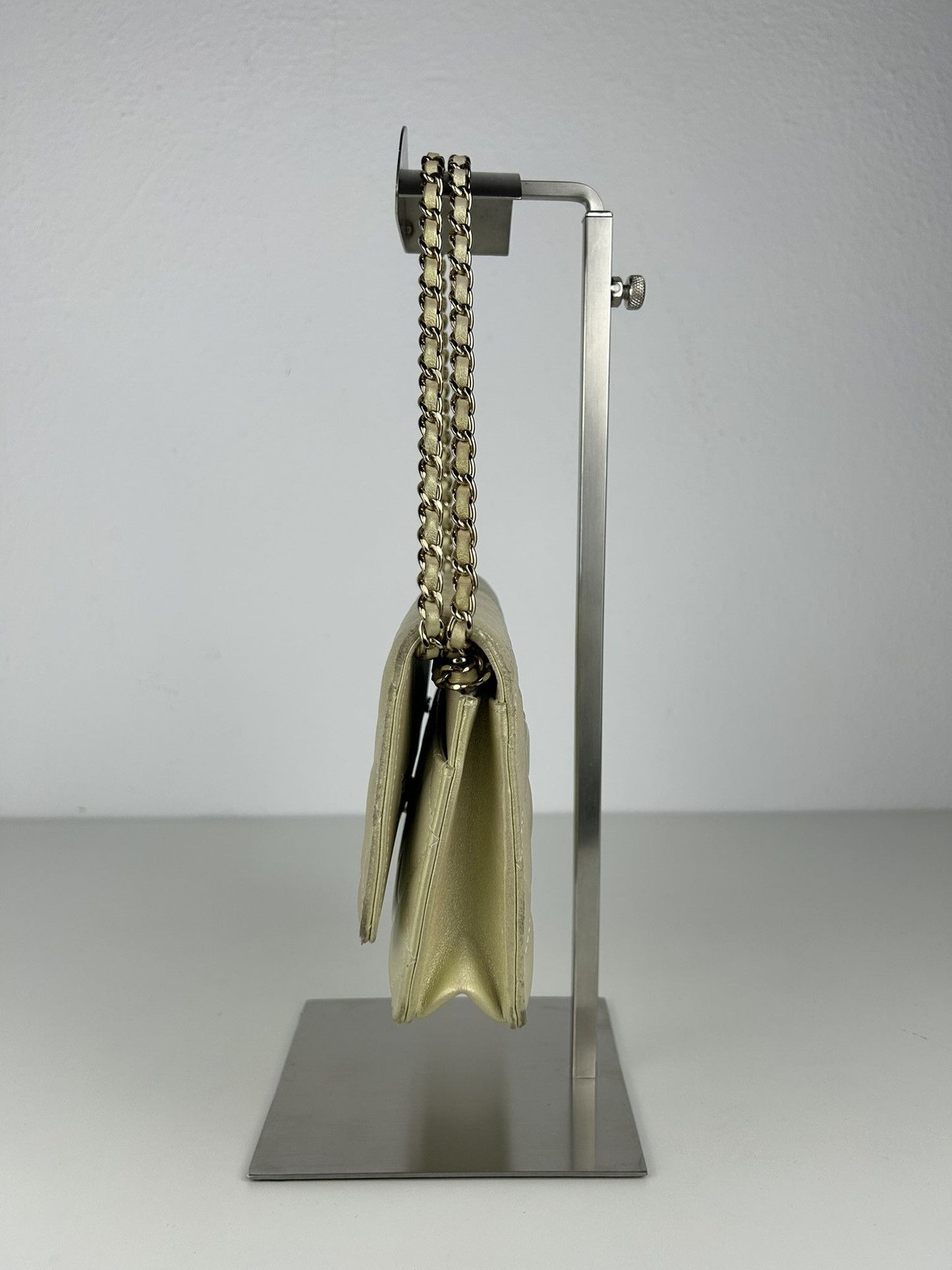 2020 Chanel gold metallic matelasse wallet on chain