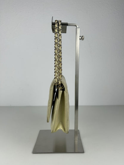 2020 Chanel gold metallic matelasse wallet on chain