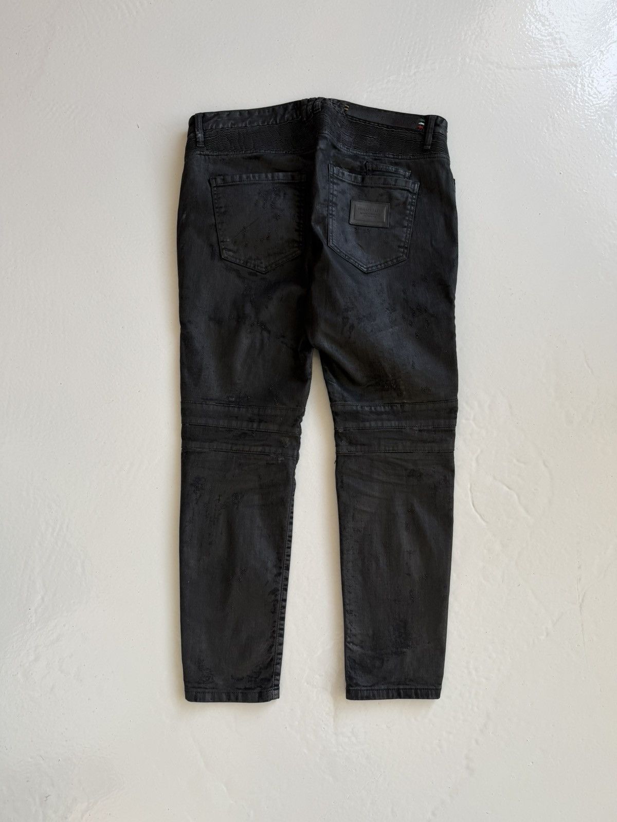 Philipp Plein born&raised distressed waxed biker denim