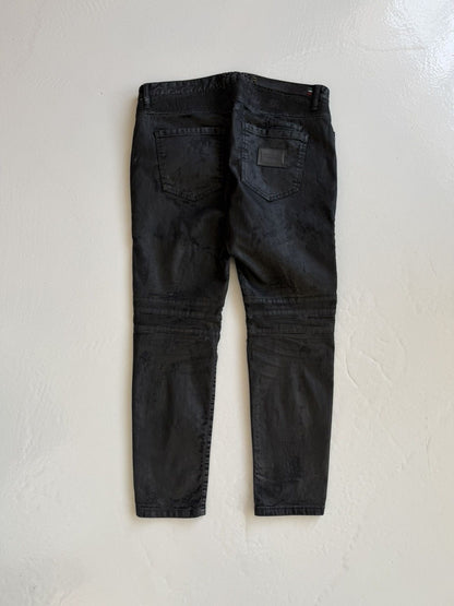 Philipp Plein born&raised distressed waxed biker denim