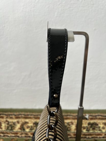 Y2k Fendi buckle striped velvet and ponyhair handbag