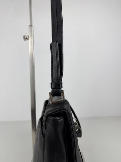 Vintage Prada embossed logo leather shoulder bag