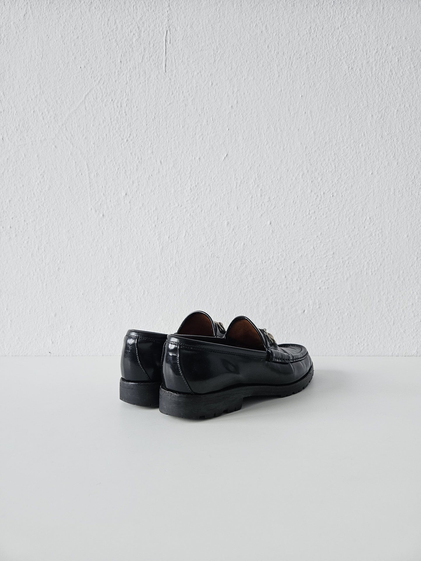 Vintage Gucci notched sole patent leather horsebit loafers