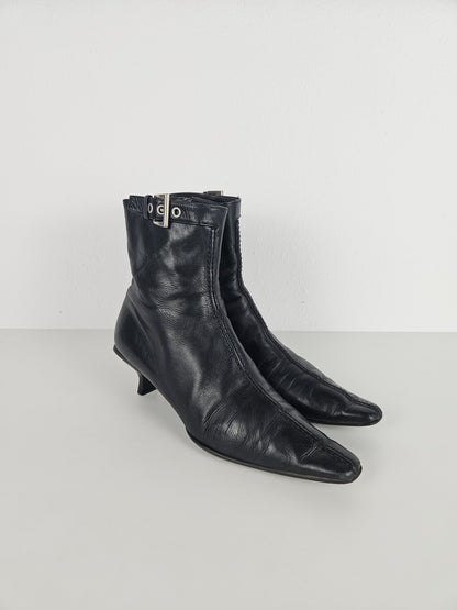 Archive Prada lamb leather kitten heel buckled ankle boots