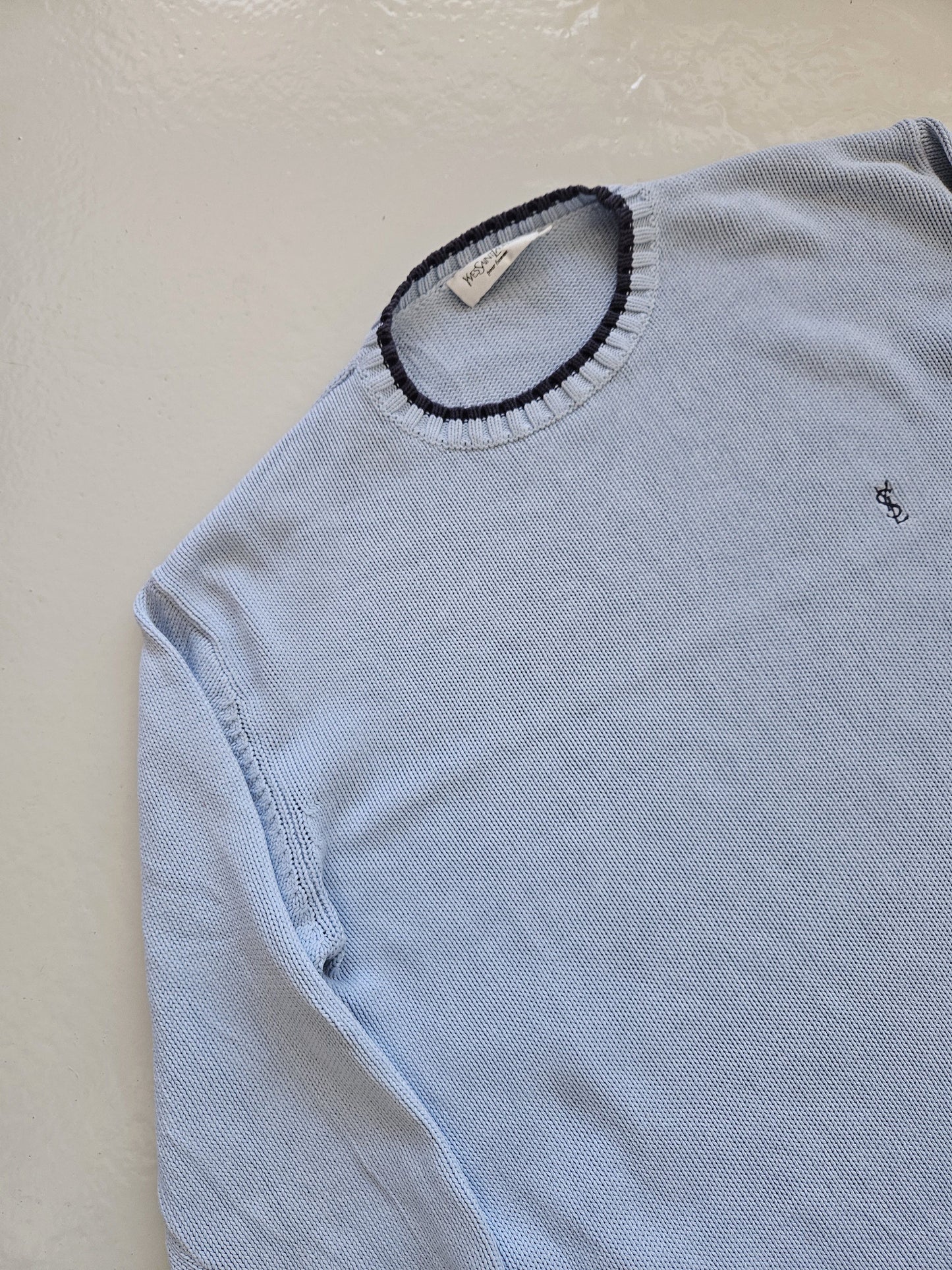 Vintage ysl baby blue embroidered logo thick knit sweater