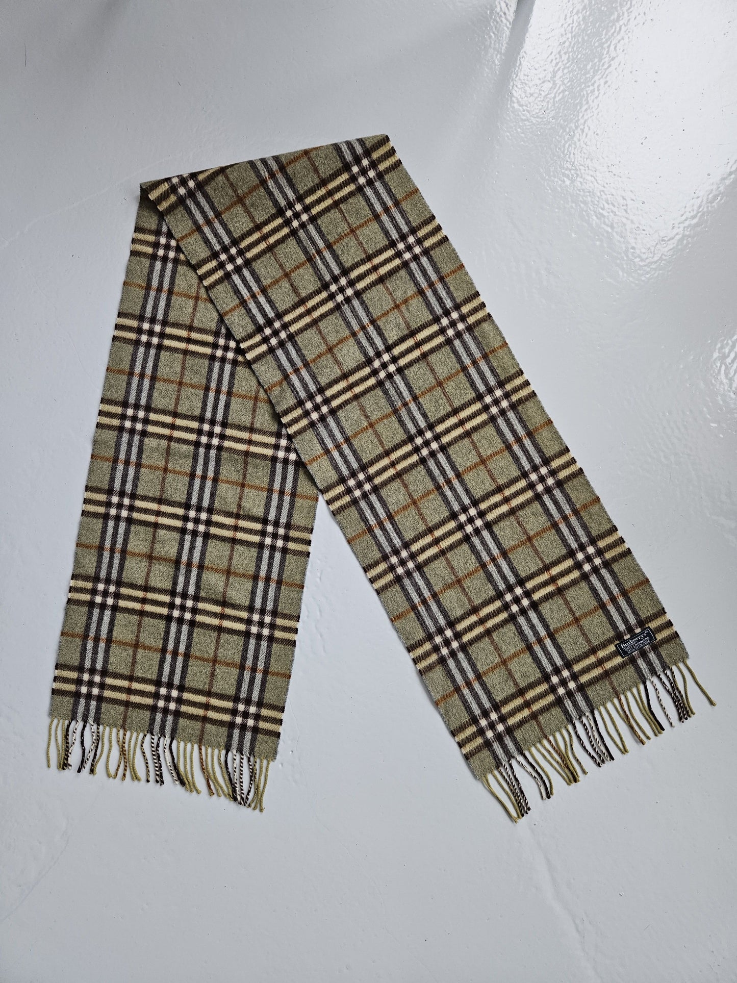 Vintage Burberry green nova check cashmere scarf