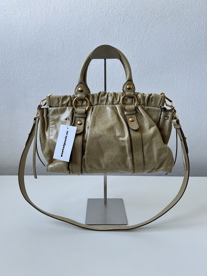 Miu miu vitello bauletto aperto gathered leather handbag