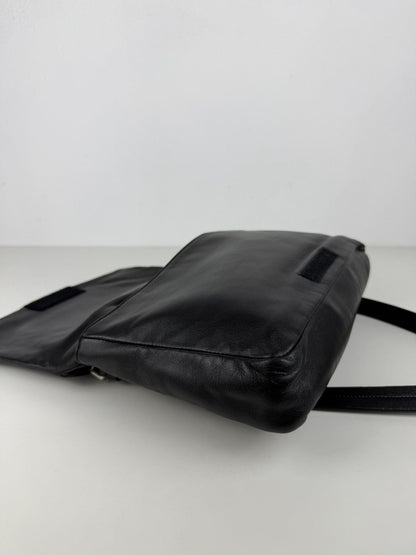 Vintage Prada embossed logo leather shoulder bag